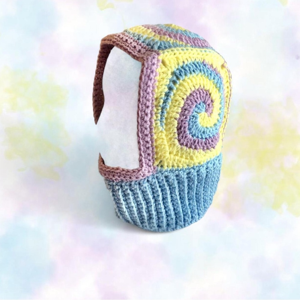 crochet light blue, lavender purple, and yellow granny square balaclava HANDMADE - Picture 3 of 7